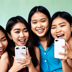 **Prompt:** A modern, diverse group of Thai individuals, ranging from young adults to teenagers, are deeply engaged with their smartphones, scrolling through vibrant short-form vertical videos. The focus is on their expressive faces, showing emotions like joy, amusement, and intrigue. The smartphone screens display dynamic, quick-cut video content, suggesting product reviews, humorous clips, or engaging stories, emphasizing the powerful emotional connection and widespread adoption of mobile video consumption in Thailand.