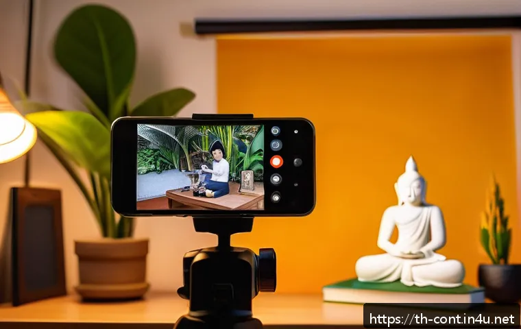 유튜브 쇼츠 분석 툴 - A detailed digital illustration of a young Thai content creator filming a YouTube Shorts video in a ...