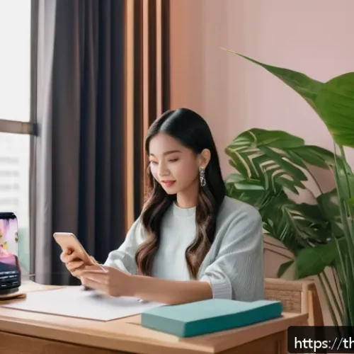 Home 30 틱톡 듀엣 영상 촬영법 - A vibrant and modern TikTok content creator setup showing a young Thai influencer preparing for a Du...